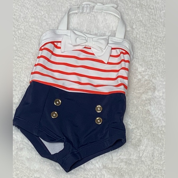 JANIE AND JACK RED WHITE AND BLUE ONE PIECE SWIMSUIT - Picture 2 of 3